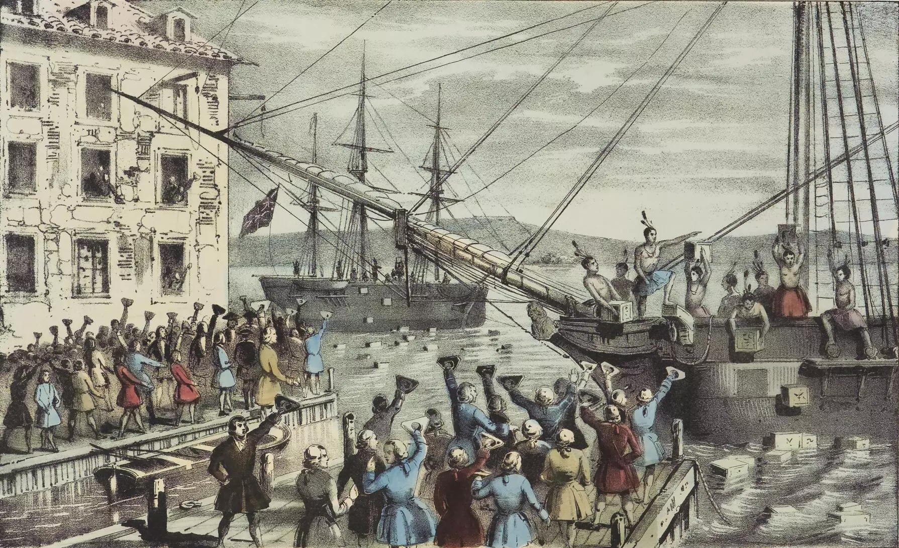 painting depicting the boston tea party